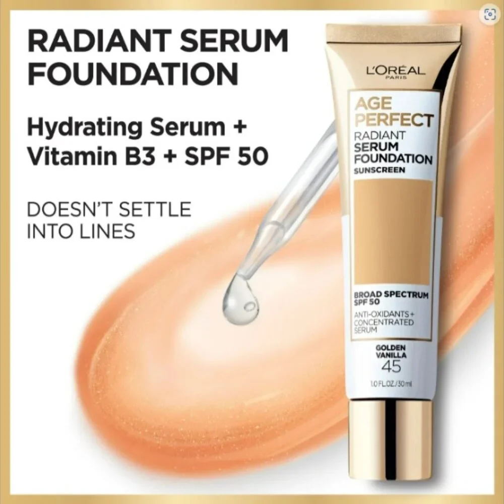 L'Oreal Age Perfect Radiant Serum Foundation Sunscreen SPF 50 120 Almond NEW